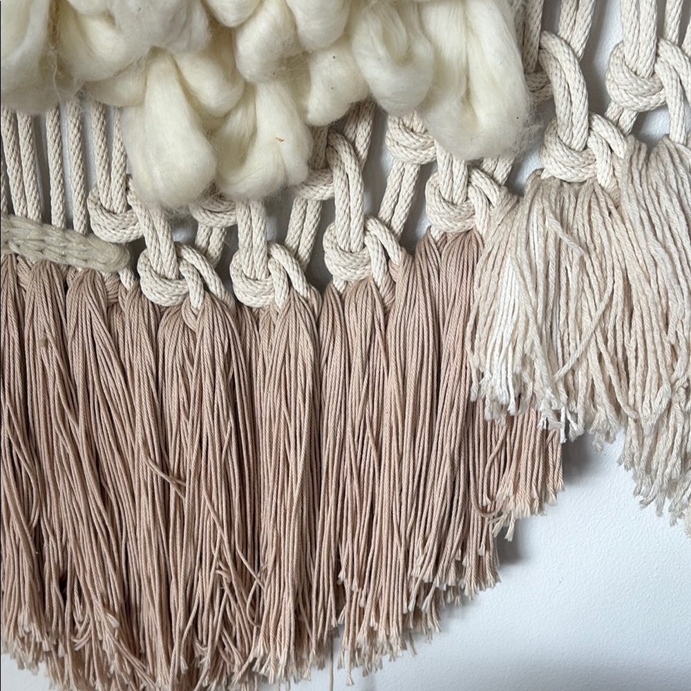 Handcrafted Cream and Tan Macrame Wall Hanging - Picture 9 of 10